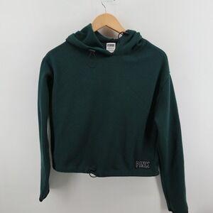 PINK Victoria's‎ Secret Hoodie Women XS Green Fleece Cropped Bungee Y2K Good